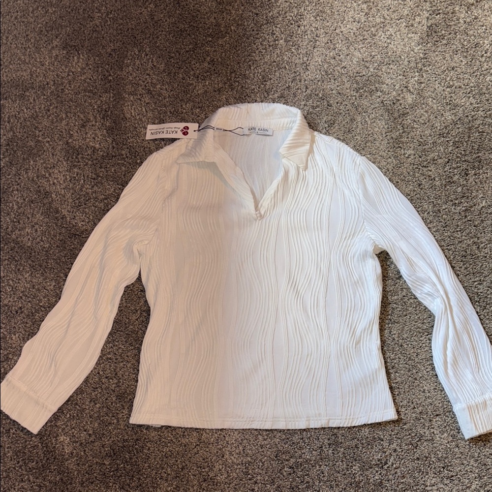 Kate Kasin White Textured Blouse